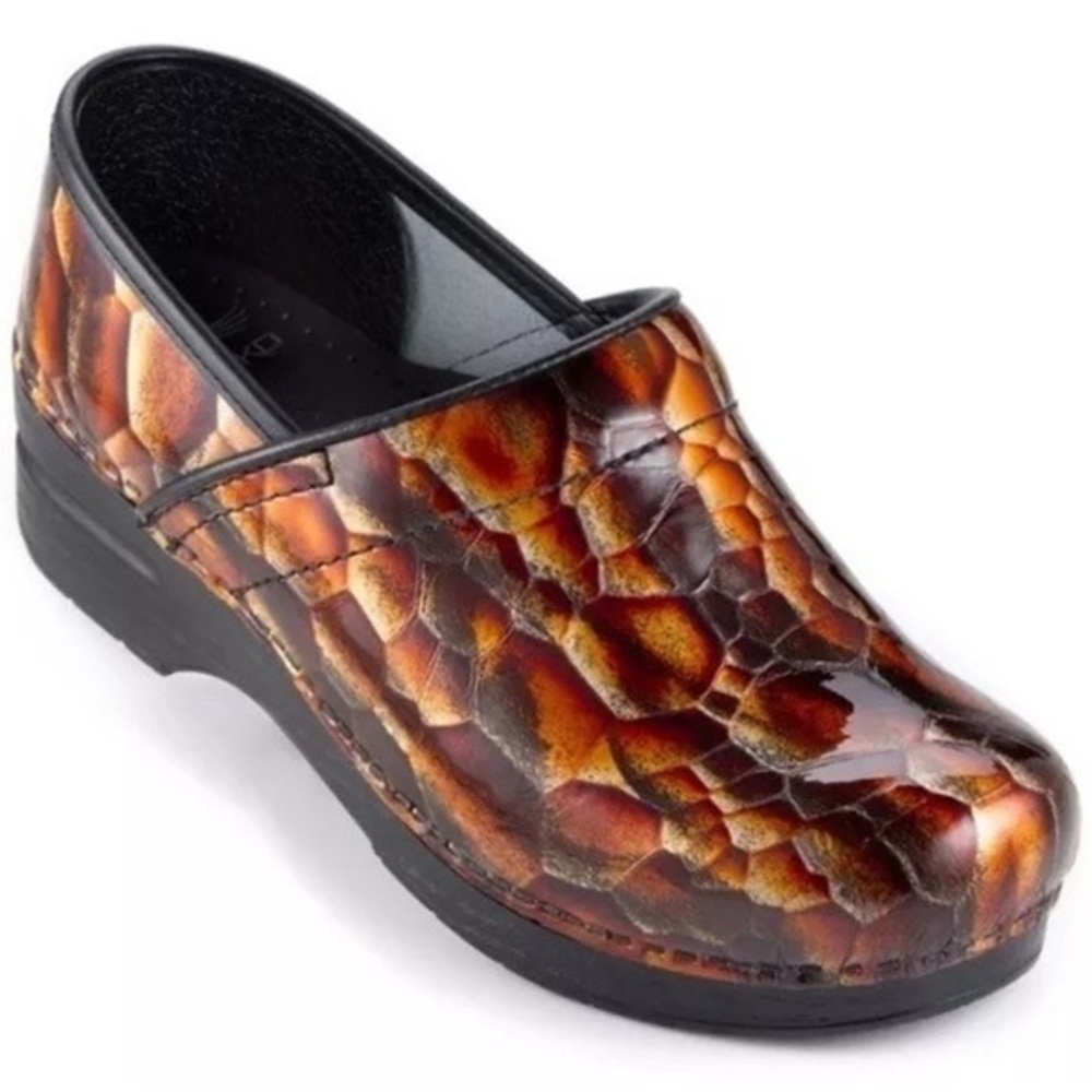 Dansko Professional Clogs Tiger Eye Snakeskin Patent Leather Shoes Size 36